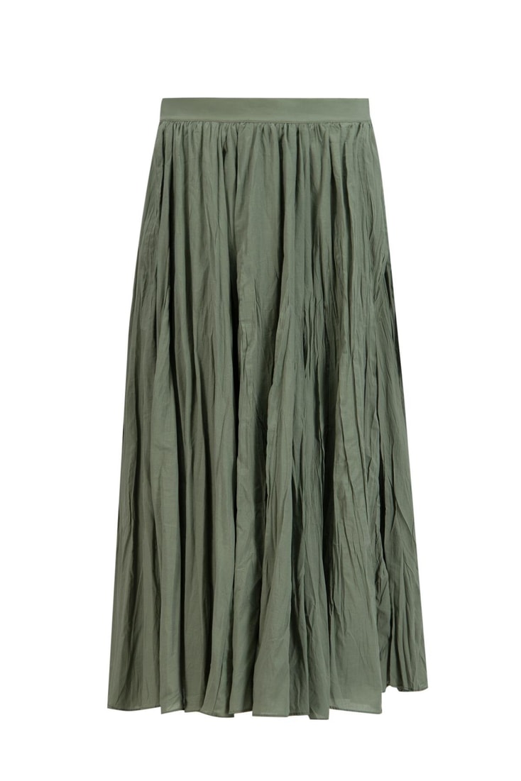 Armine Kırışık Vual Etek 25YD9180 Yağ Yeşili