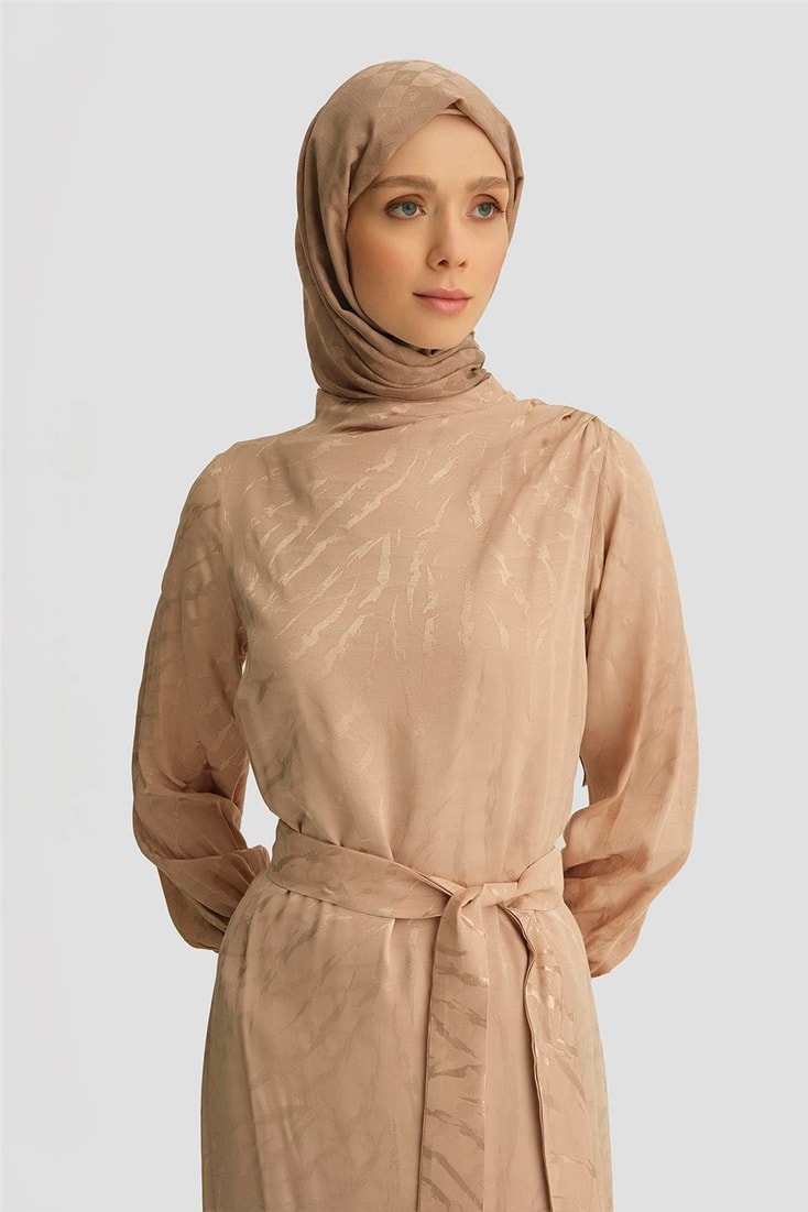 Armine Desenli Saten Elbise 25YT920 Vizon-Vizon