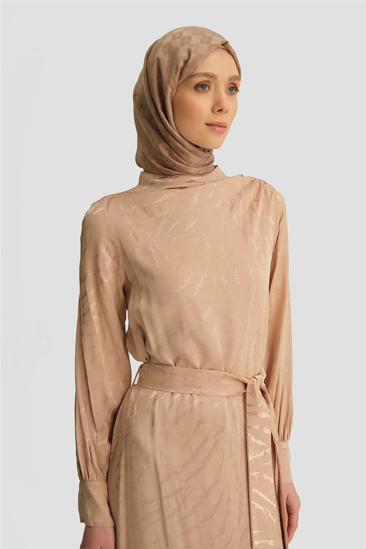 Armine Desenli Saten Elbise 25YT920 Vizon-Vizon