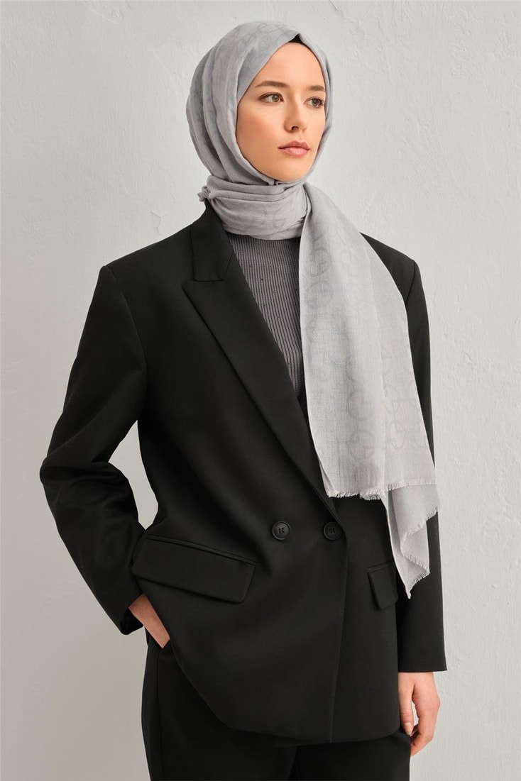 Armine Tencel Yün Geometrik Desen Şal 08