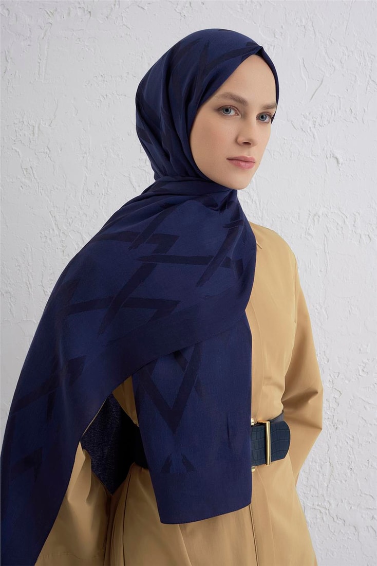 Armine Lyocell Naia Zikzak Desen Şal  1- 02 Lacivert
