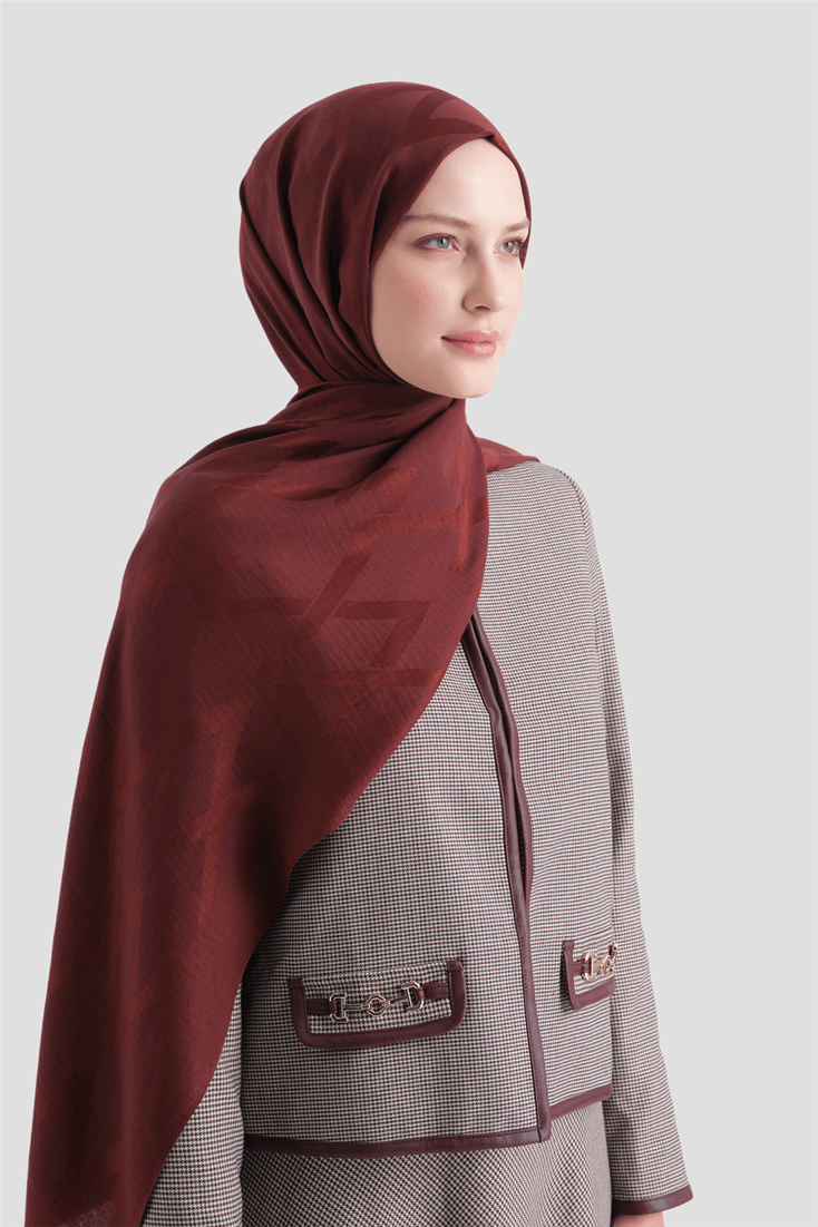 Armine Lyocell Naia Zikzak Desen Şal  1- 32 Bordo