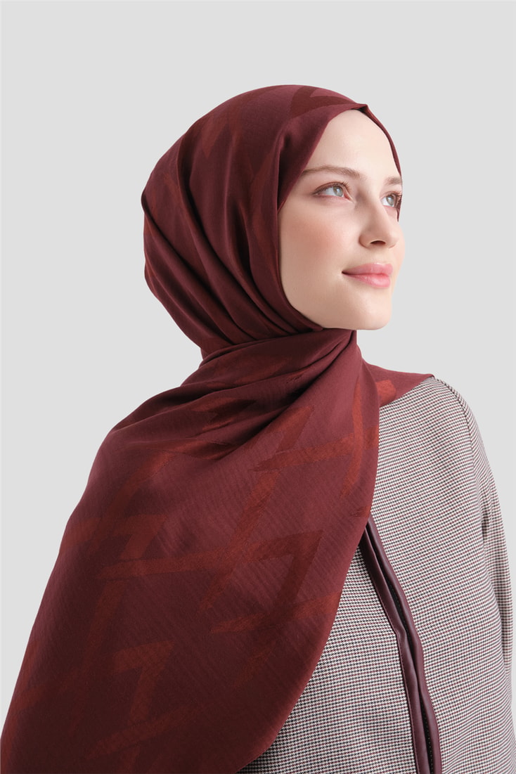 Armine Lyocell Naia Zikzak Desen Şal  1- 32 Bordo