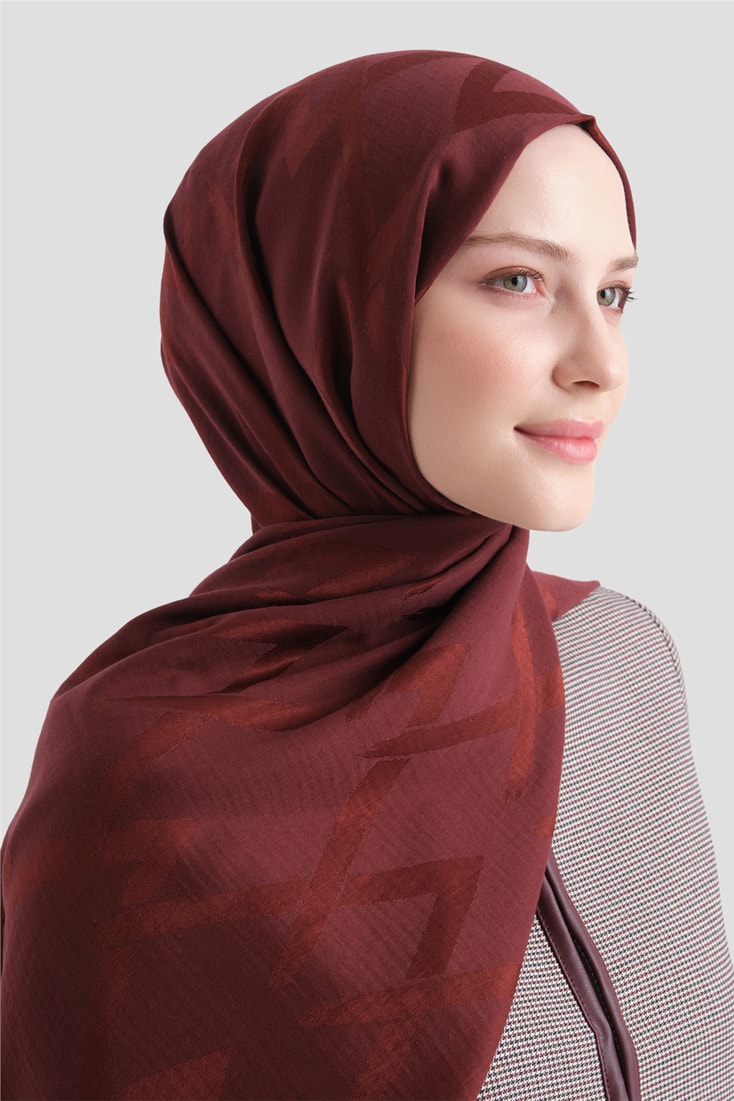 Armine Lyocell Naia Zikzak Desen Şal  1- 32 Bordo