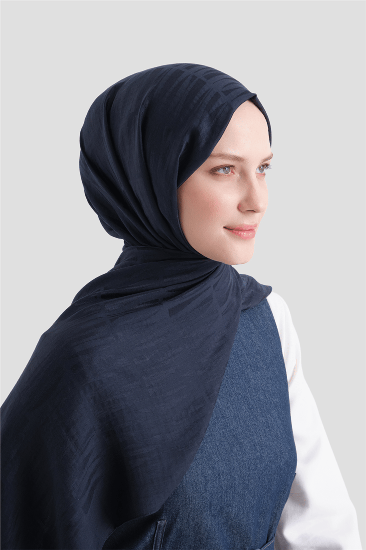 Armine Lyocell Naia Çubuk Desen Şal 3 03 Koyu Lacivert