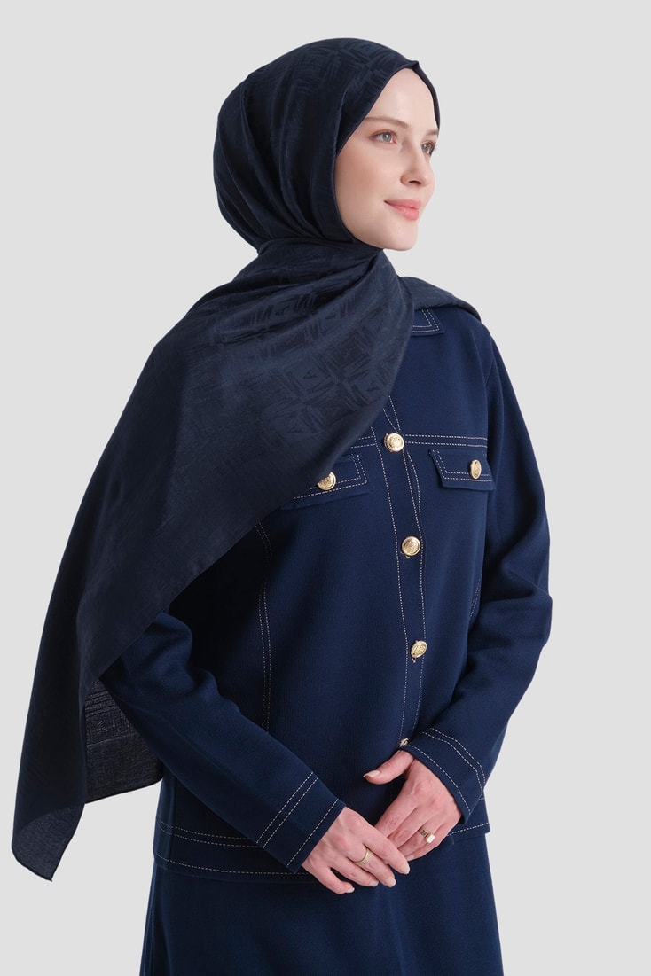 Armine Lyocell Naia Kare Monogram Şal 6 03 Koyu Lacivert