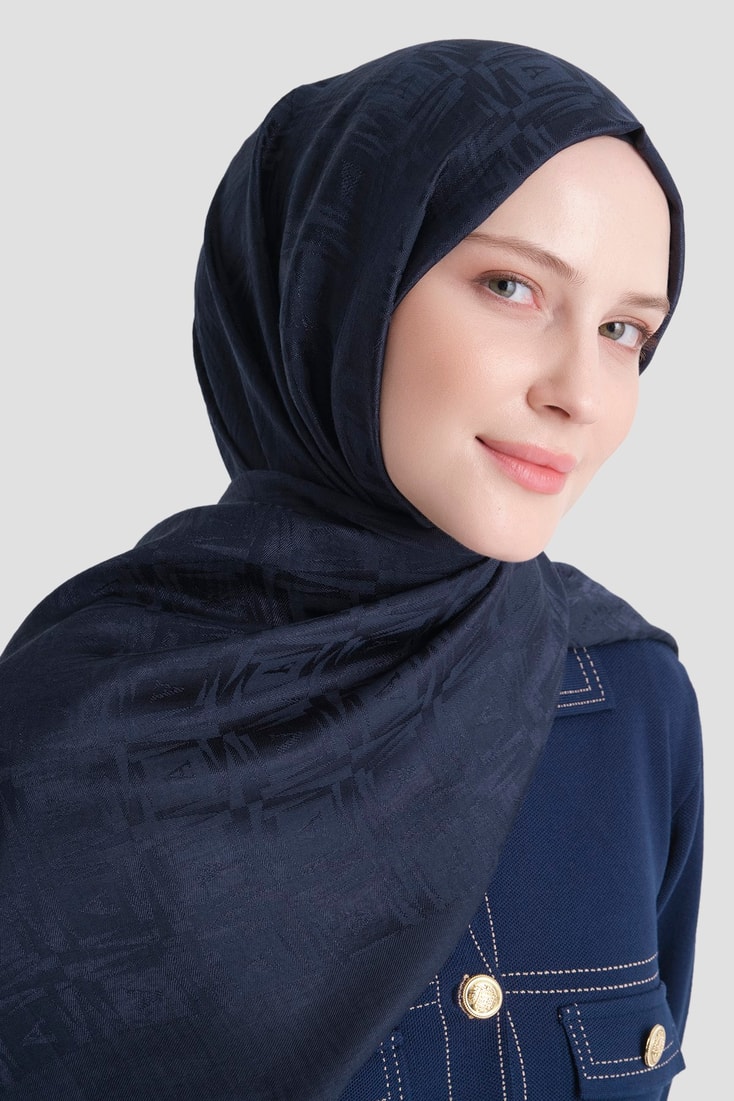 Armine Lyocell Naia Kare Monogram Şal 6 03 Koyu Lacivert