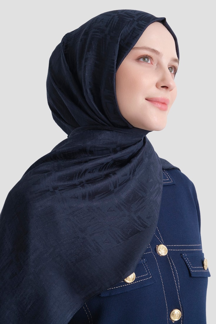 Armine Lyocell Naia Kare Monogram Şal 6 03 Koyu Lacivert