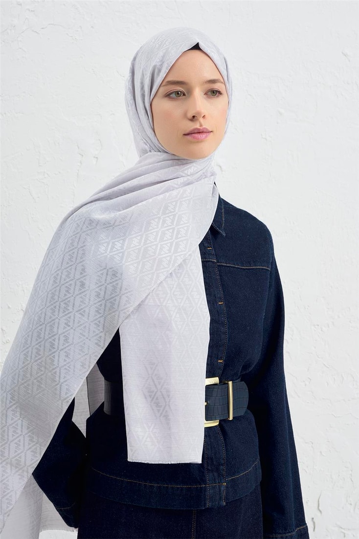 Armine Elegance İpek Pamuk Monogram Şal 23 Gümüş