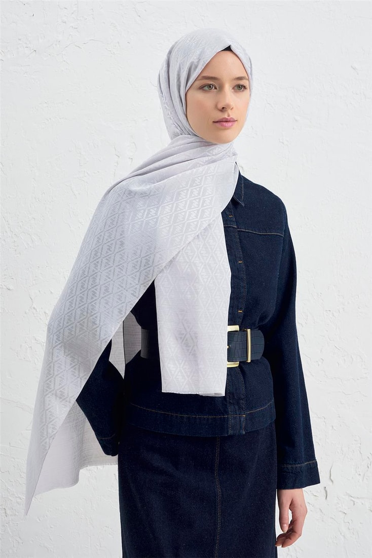 Armine Elegance İpek Pamuk Monogram Şal 23 Gümüş