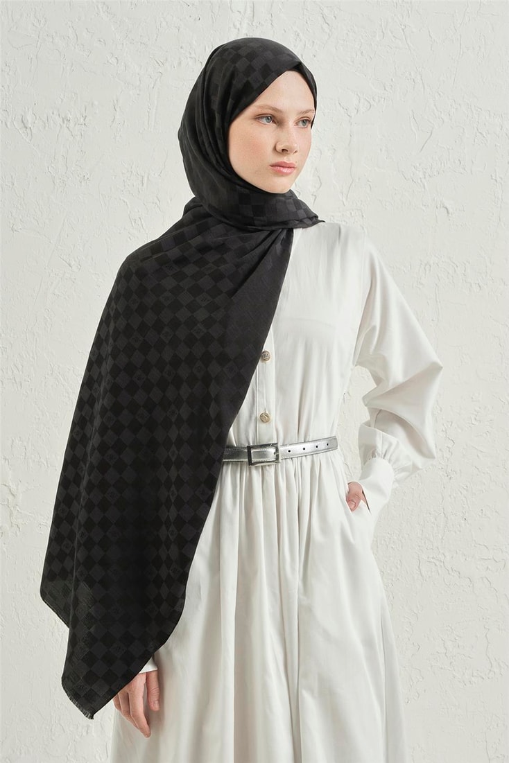 Armine Elegance İpek Pamuk Dama Şal 01