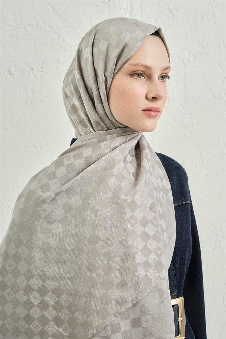 Armine Elegance İpek Pamuk Dama Şal 22 Gri