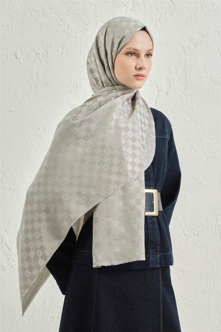 Armine Elegance İpek Pamuk Dama Şal 22 Gri