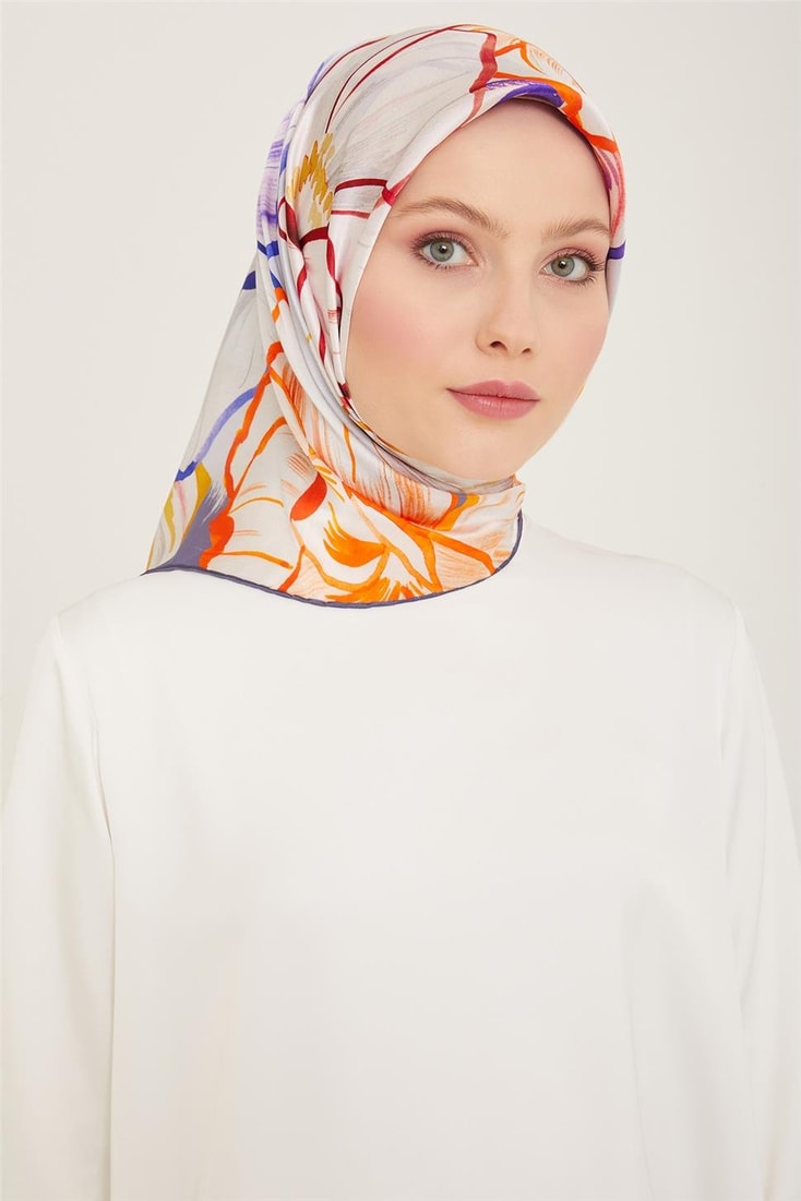 Armine Çiçek Desenli Twill İpek Eşarp 24Ya9110 5 09