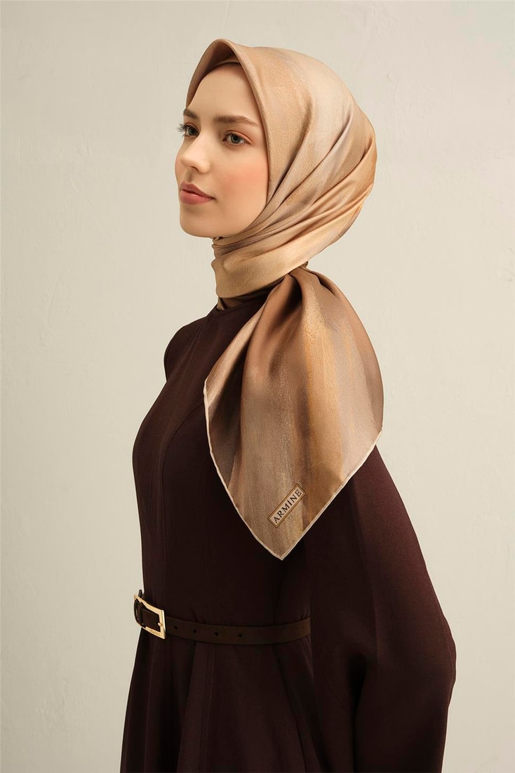 Armine Geometrik Desenli Saf İpek Twill Eşarp 9308 08