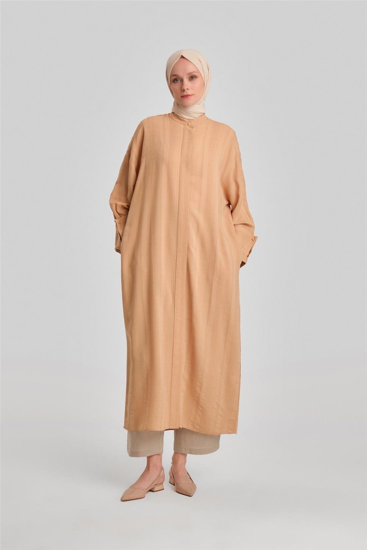 Armine Çizgi Efektli Tunik Elbise 24Y4104 Camel