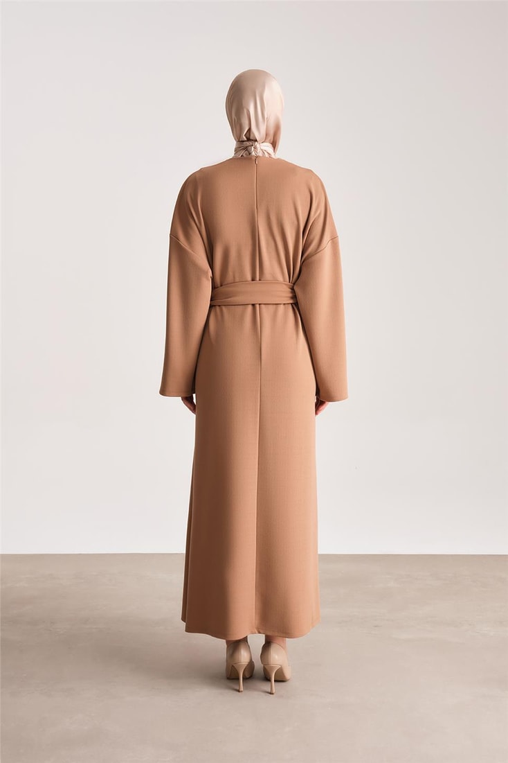 Armine Örme Beli Çift Bağlamalı Elbise Ort9727 Camel