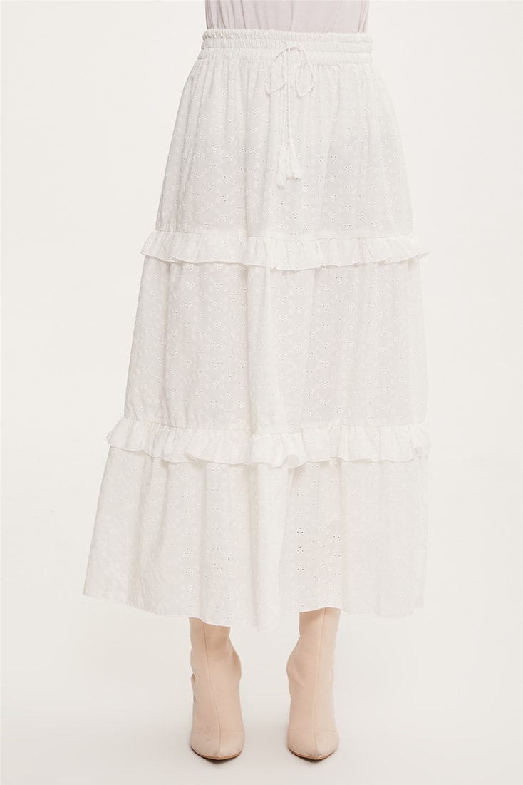 Armine Folded Embroidered Skirt 23Y1228 Ecru