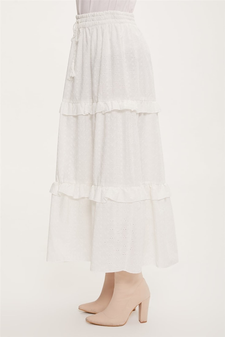 Armine Folded Embroidered Skirt 23Y1228 Ecru