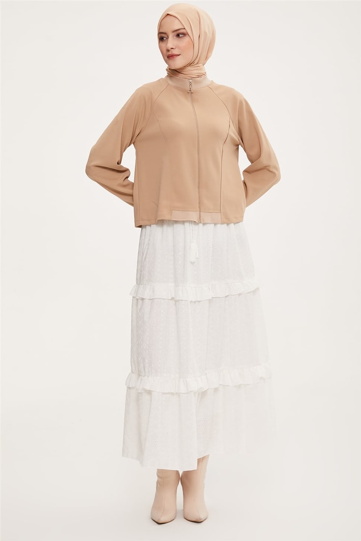 Armine Folded Embroidered Skirt 23Y1228 Ecru