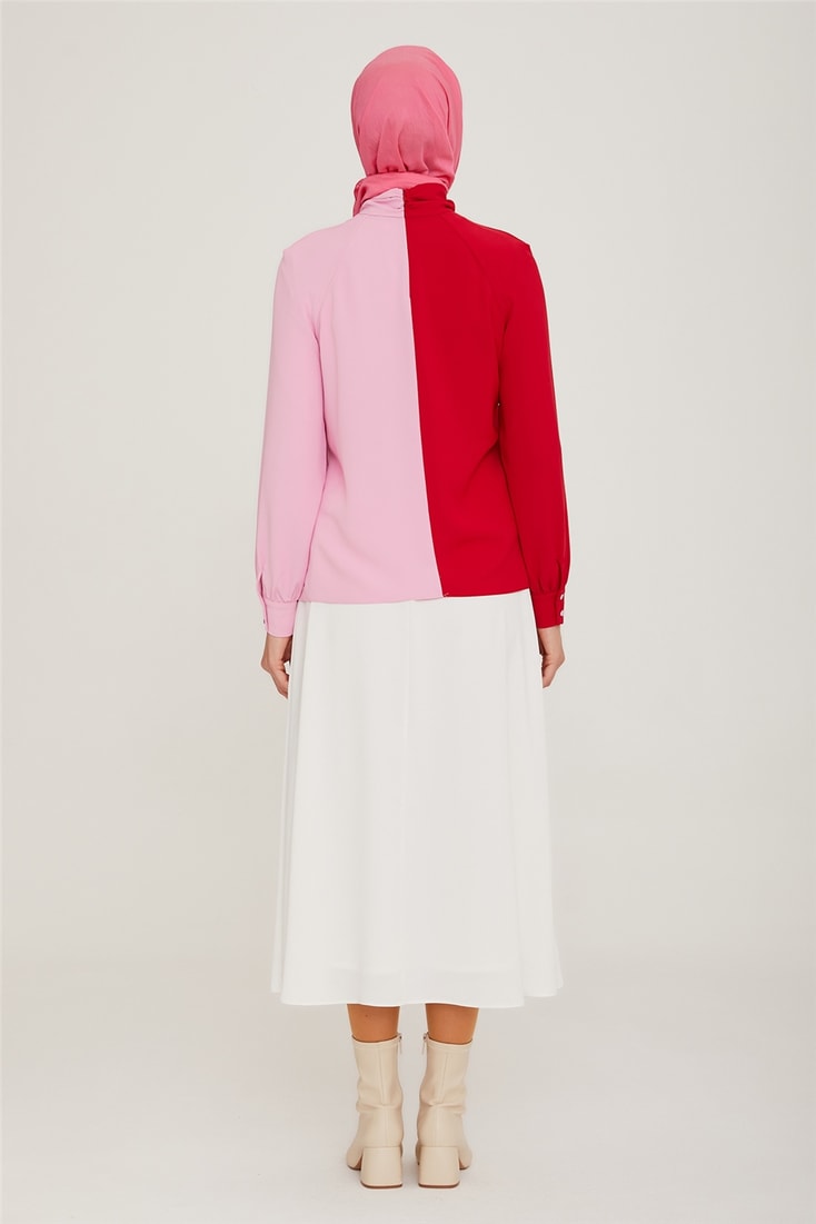 Armine Two-Tone Collar Detailed Blouse 22K3200 Pink