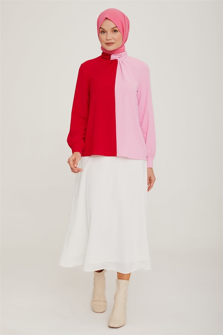 Armine Two-Tone Collar Detailed Blouse 22K3200 Pink