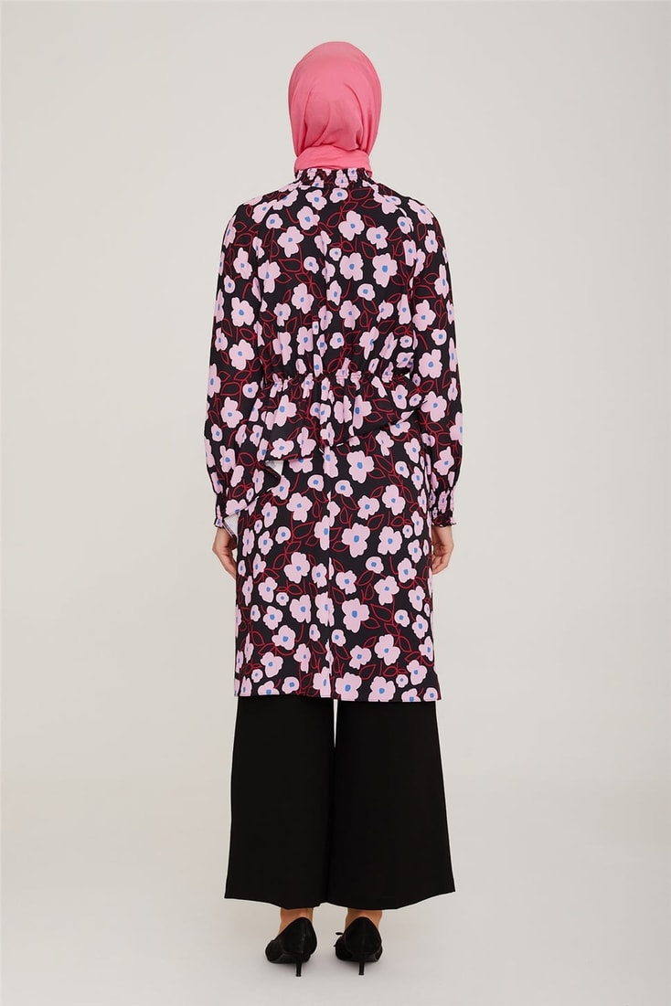Armine Beli Lastikli Çiçekli Tunik 22K4109 Pembe