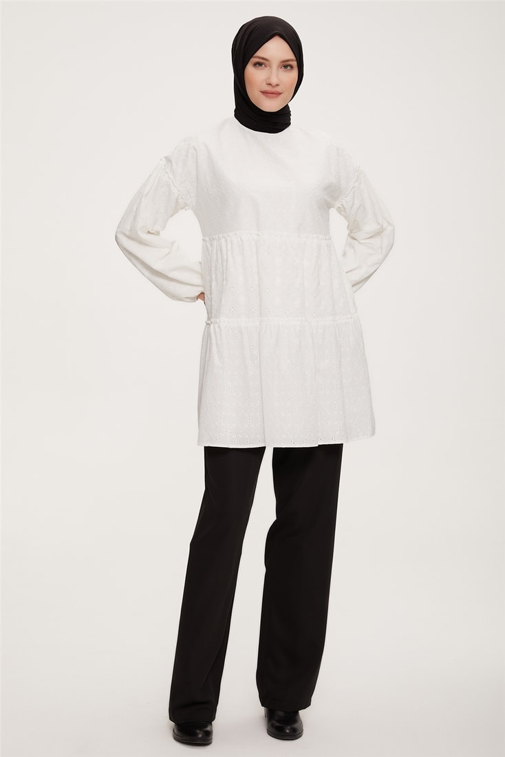 Armine Katlı Brode Tunik 23Y4856 Ekru