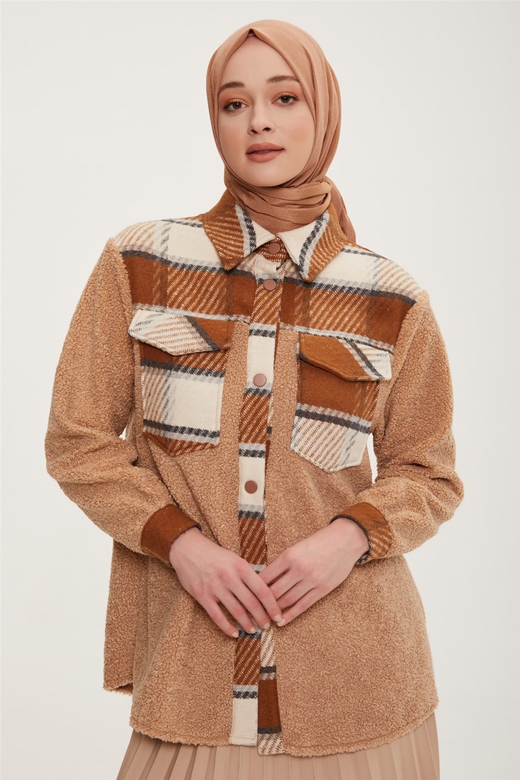 Armine Plaid Garnish Plush Jacket 22K5005 Gray