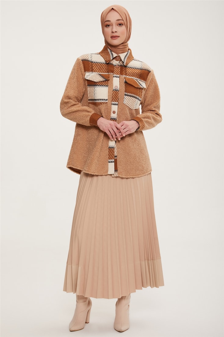 Armine Plaid Garnish Plush Jacket 22K5005 Gray