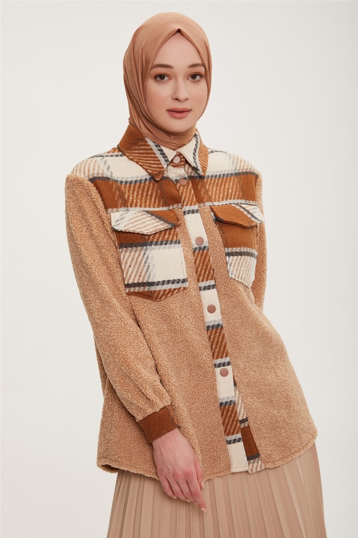 Armine Plaid Garnish Plush Jacket 22K5005 Gray