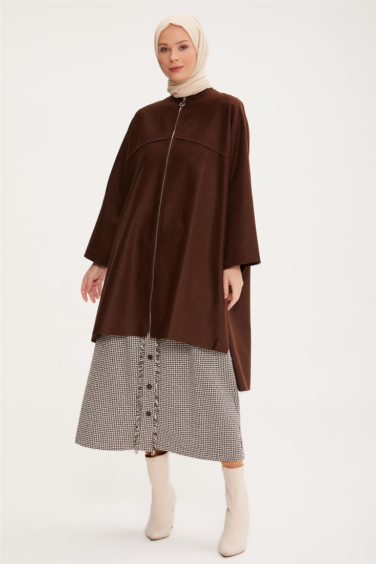 Armine Asimetrik Ve Oversize Fermuarlı Hırka 22K5915 Kahverengi