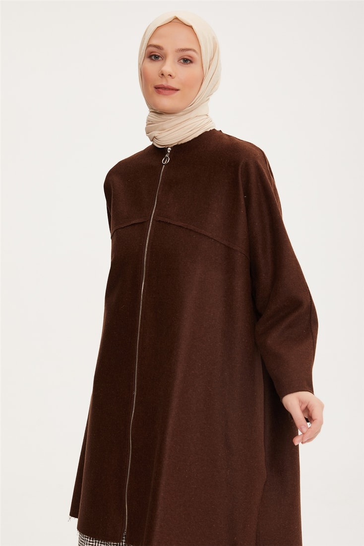 Armine Asimetrik Ve Oversize Fermuarlı Hırka 22K5915 Kahverengi
