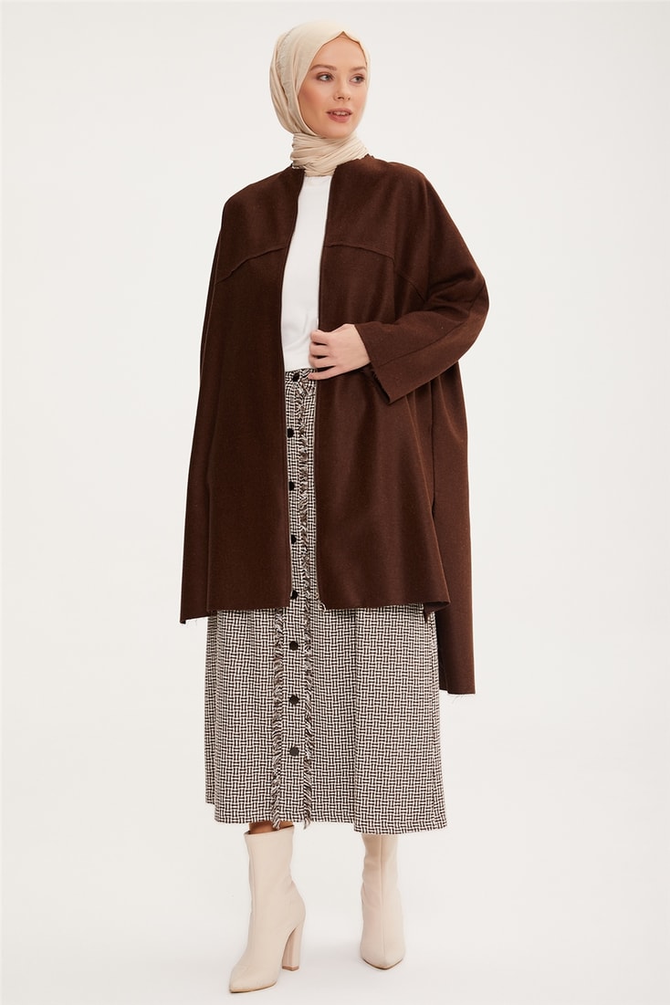 Armine Asimetrik Ve Oversize Fermuarlı Hırka 22K5915 Kahverengi