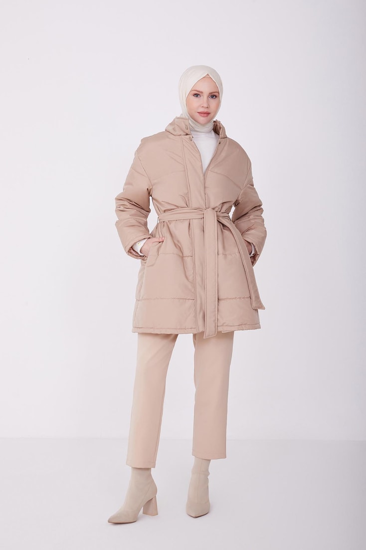 Armine Waist Belted Puffer Coat 22K7808 Beige