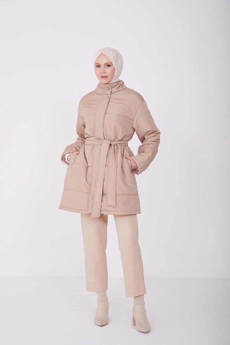 Armine Waist Belted Puffer Coat 22K7808 Beige