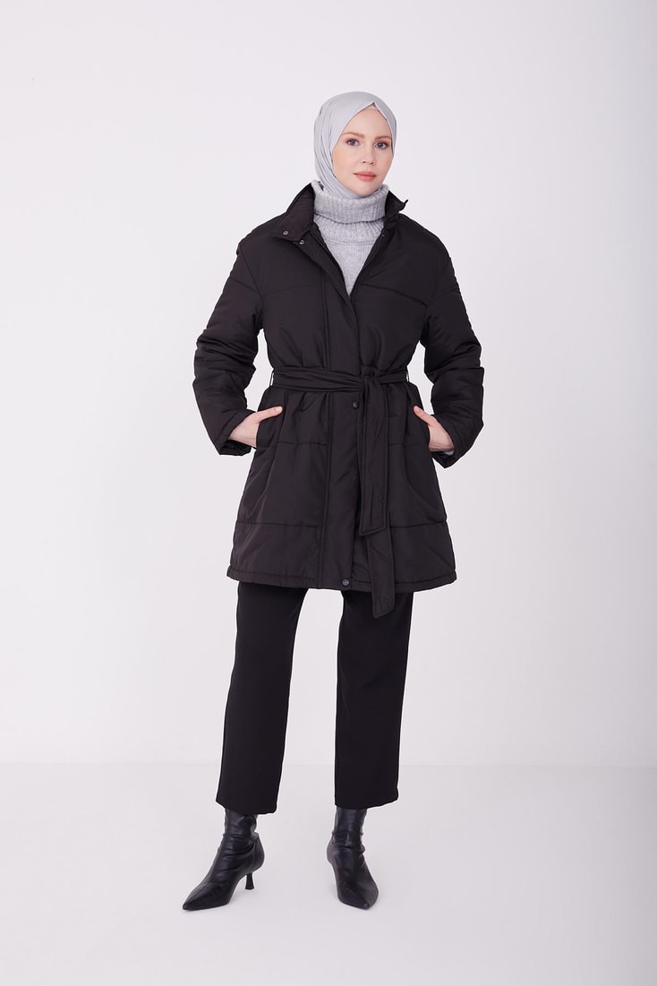 Armine Waist Belted Puffer Coat 22K7808 Black