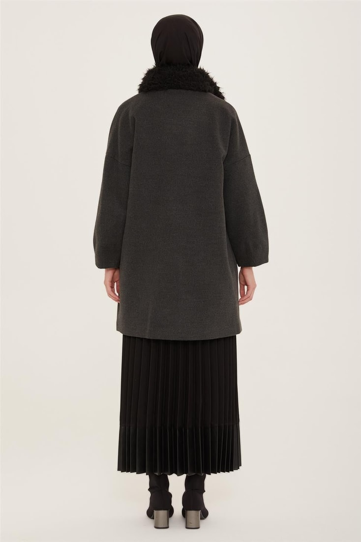 Armine Fur Collar Coat 22K7818 Anthracite