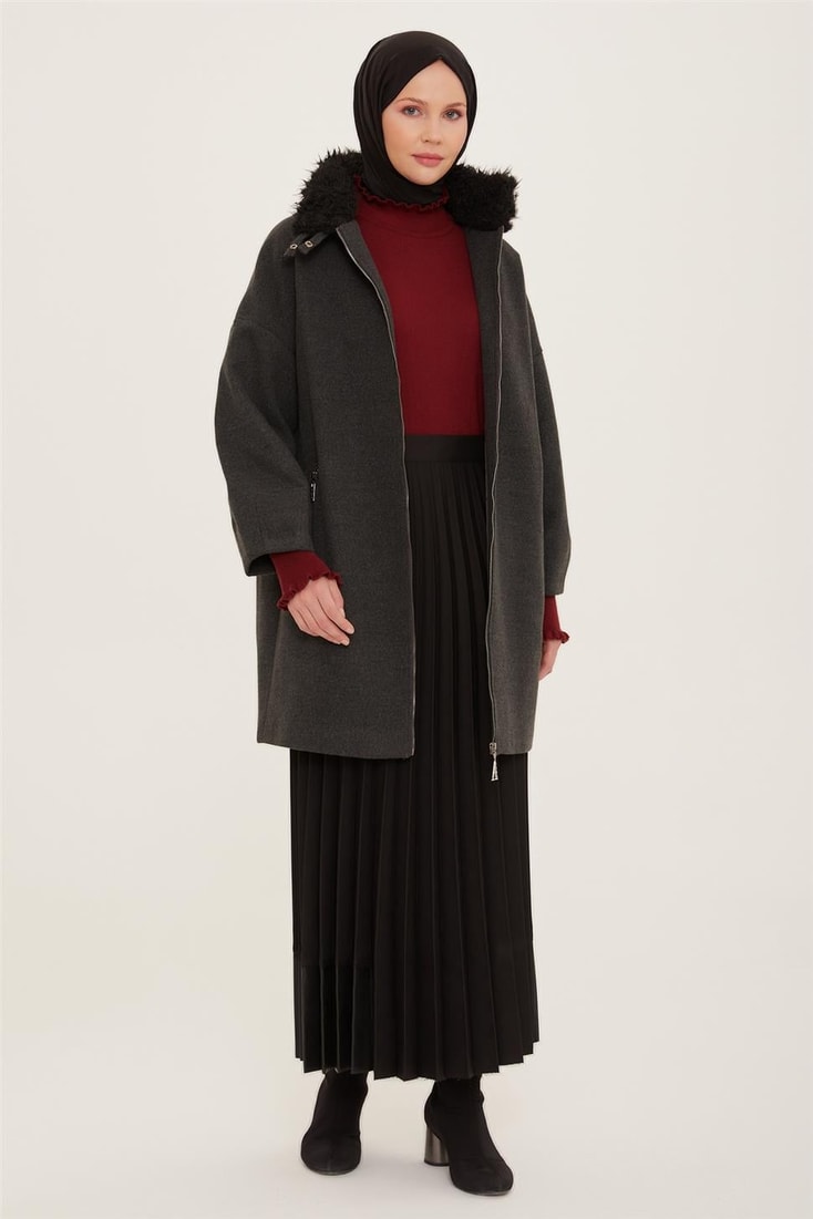 Armine Fur Collar Coat 22K7818 Anthracite