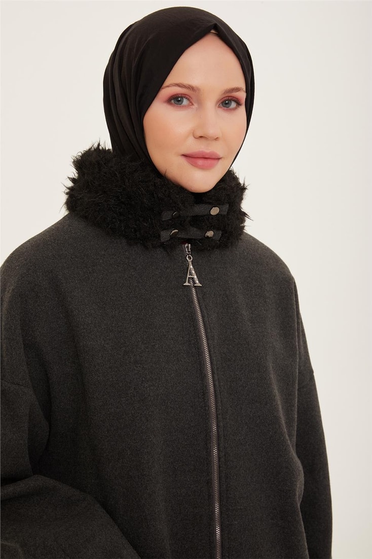 Armine Fur Collar Coat 22K7818 Anthracite