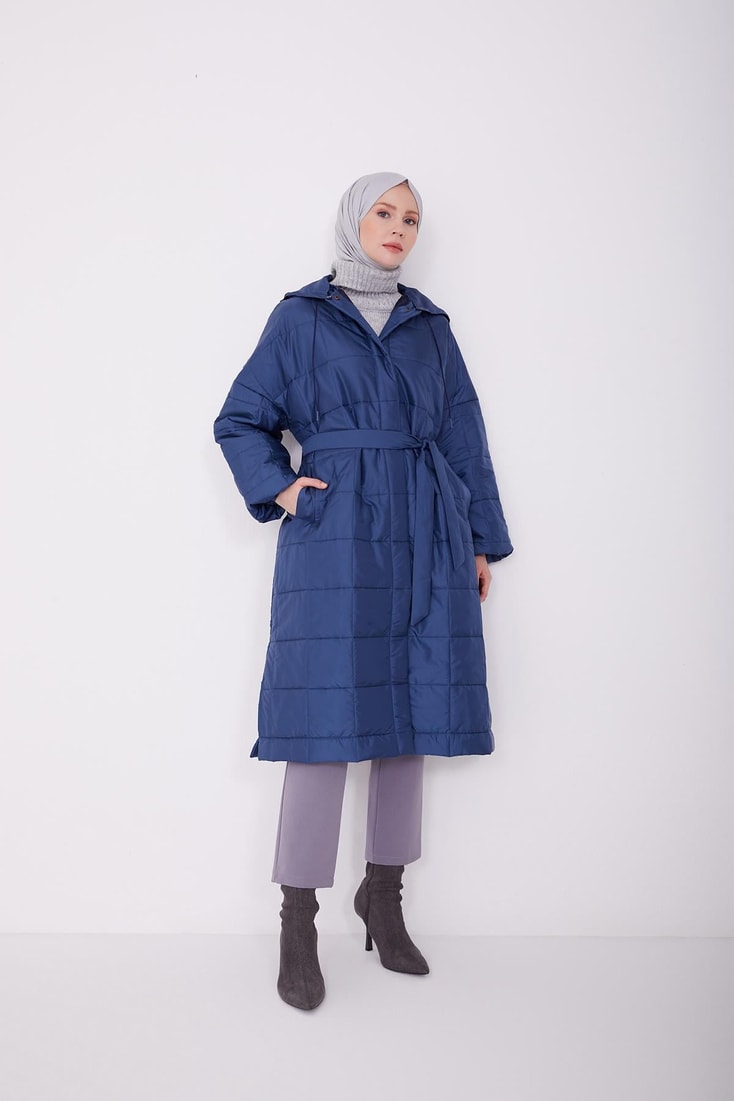 Armine Seyyar Kapişonlu Kaban 22K7821 Lacivert