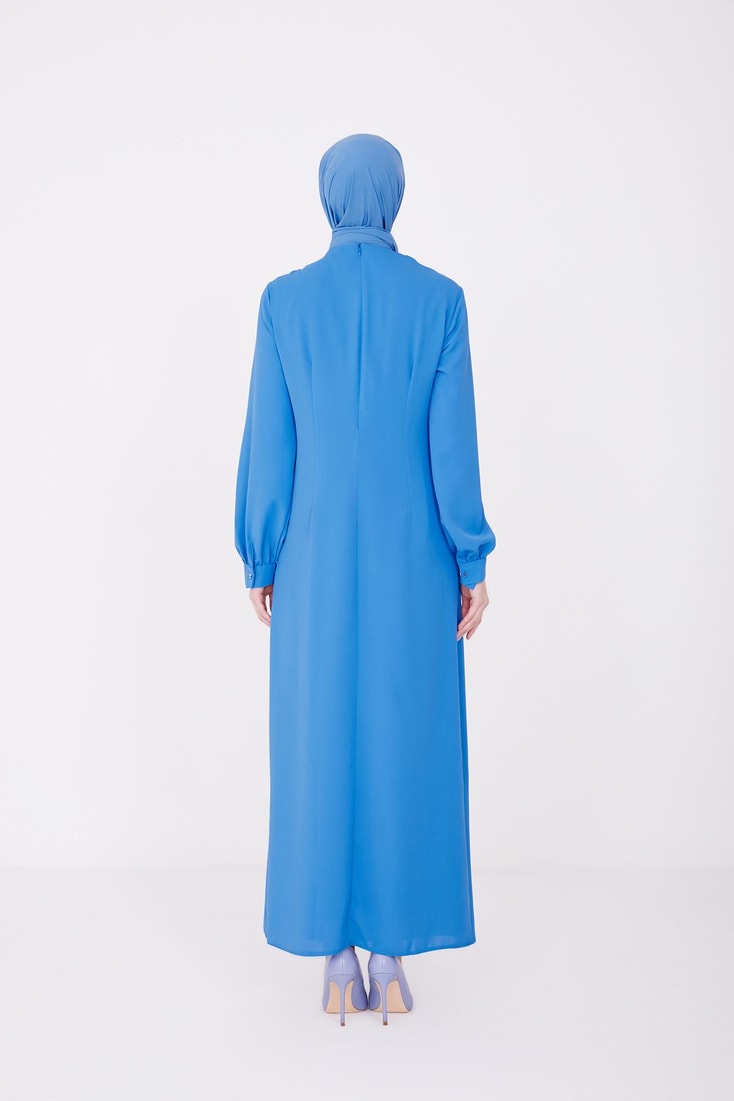 Armine Front Pleated and Beaded Asymmetrical Dress 22K9513 Cobalt