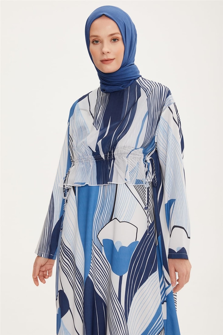 Armine Adjustable Waist Patterned Dress 22K9519 Blue