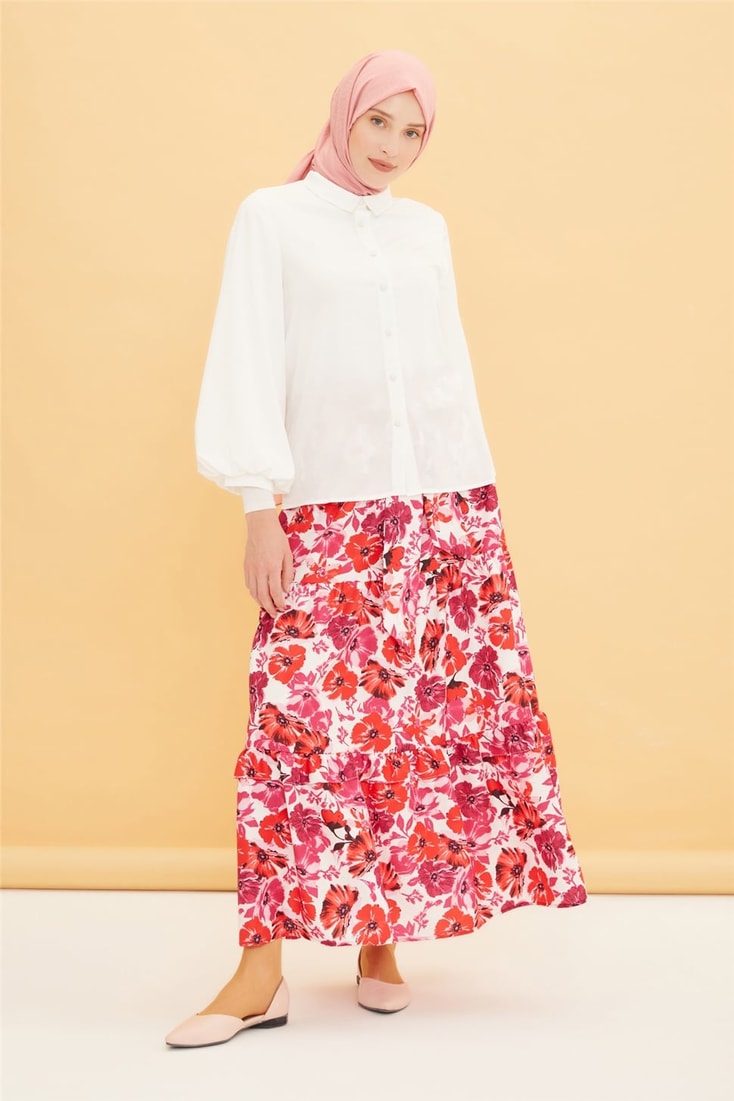 Armine Frill Detailed Belted Skirt 22Y1221 Bright Red