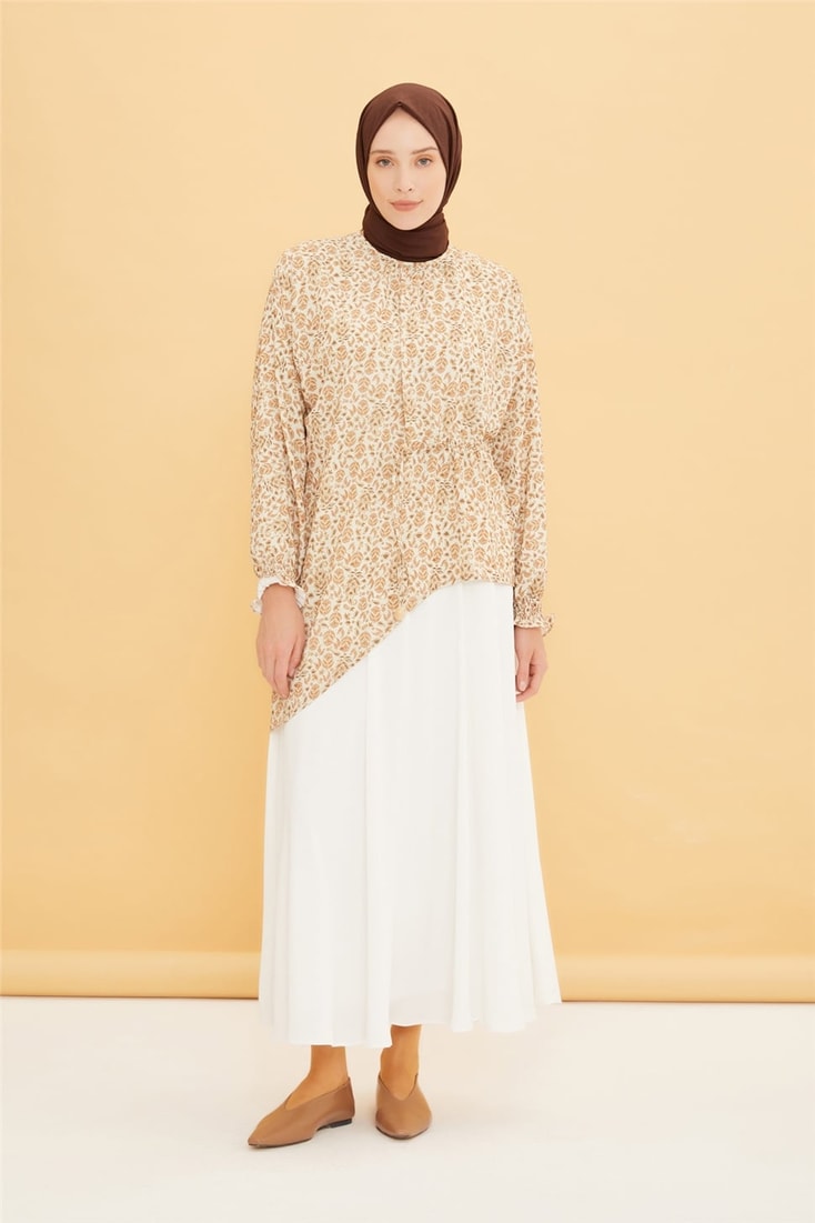 Armine Asymmetric Patterned Blouse 22Y3145 Beige