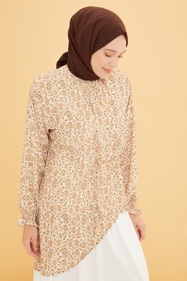 Armine Asymmetric Patterned Blouse 22Y3145 Beige