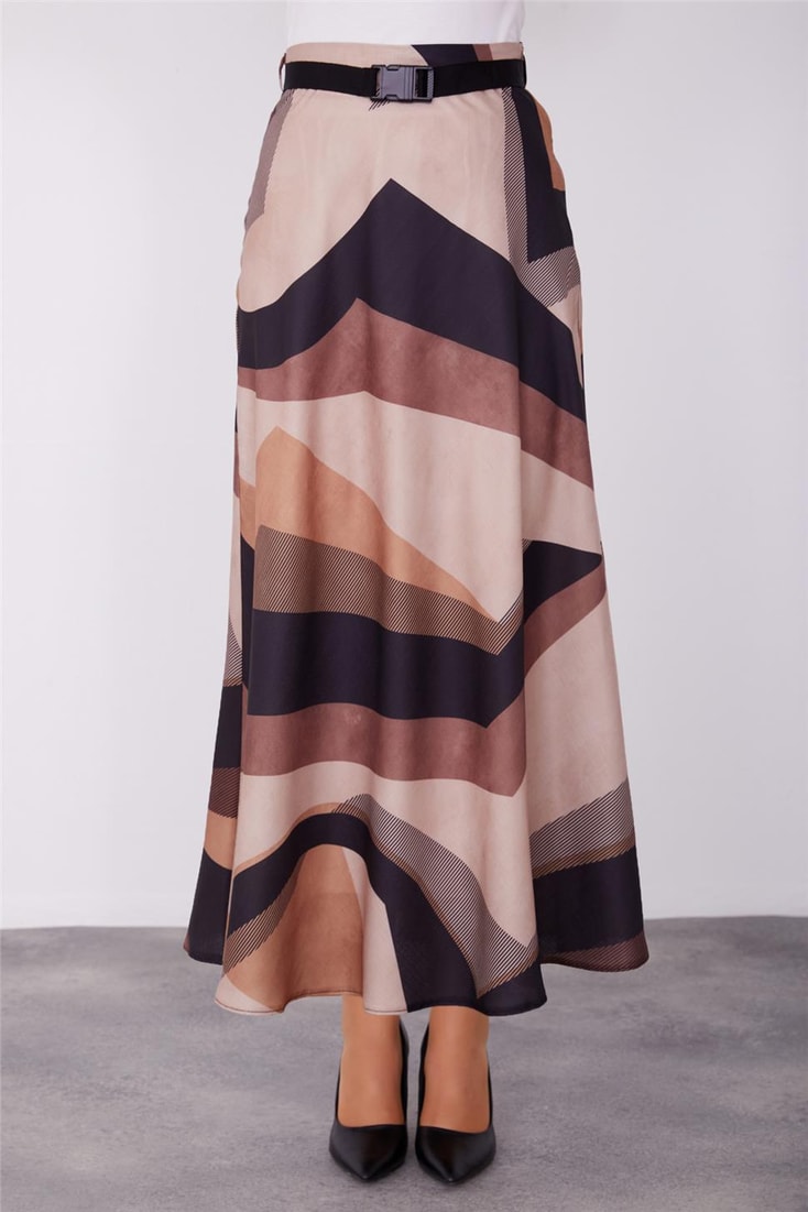 Armine Patterned Light Flared Skirt 23K1419 Beige