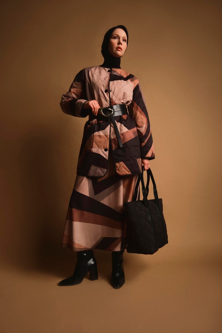 Armine Patterned Light Flared Skirt 23K1419 Beige