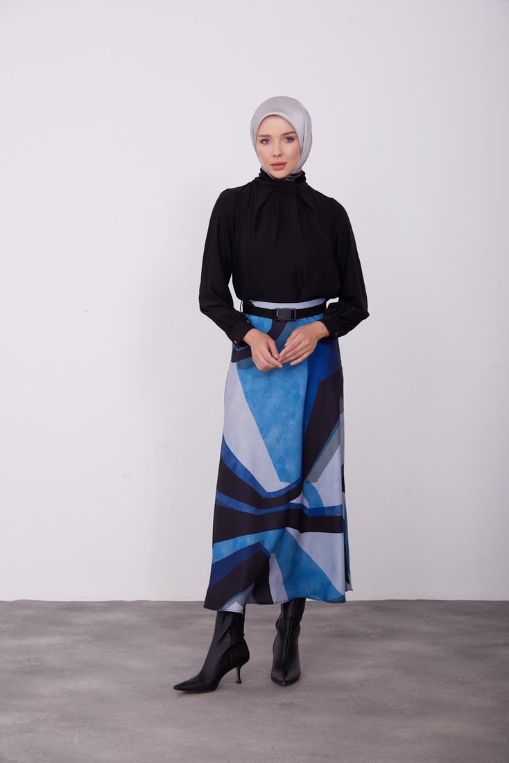 Armine Patterned Light Flared Skirt 23K1419 Indigo