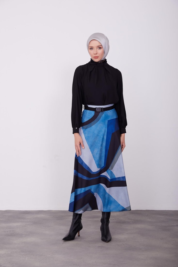 Armine Patterned Light Flared Skirt 23K1419 Indigo
